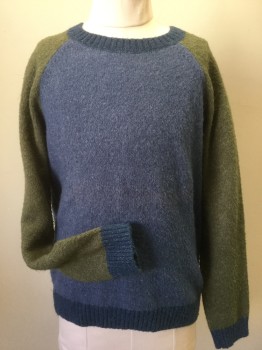 TUCKER & TATE, Blue, Green, Cotton, Acrylic, Color Blocking, Pullover, Crew Neck, Raglan Sleeves,  Double, See FC048242