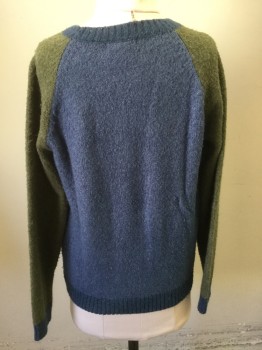TUCKER & TATE, Blue, Green, Cotton, Acrylic, Color Blocking, Pullover, Crew Neck, Raglan Sleeves,  Double, See FC048242