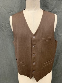LORIANO, Brown, Wool, Heathered, Vest, 5 Button Front, 3 Pockets, Satin Back with Self Back Attached Belt