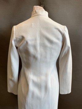 Womens, Sci-Fi/Fantasy Coat/Robe, N/L MTO, White, Polyester, Solid, B36-39, L, "Lab Coat" Inspired Long Coat, Bumpy Textured Polyester, Long Sleeves, Open at Center Front with No Closures, Stand Collar, Princess Seams, Cream Lining, Made To Order
