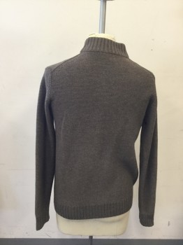 BLUE, Dusty Brown, Acrylic, Wool, Solid, Zip Front, Long Sleeves, Ribbed Knit Stand Collar, Ribbed Knit Cuff/Waistband