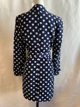 FOREVER 21, Navy Blue, Beige, Polyester, Polka Dots, with Matching Belt, Collar Attached, Double Breasted, Single Breasted, Button Front, Long Sleeves