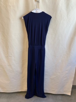 Womens, Jumpsuit, BAILEY 44, Navy Blue, Polyester, Spandex, Solid, M, Surplice Top, Snap Front, Sleeveless, 1.5" Waistband, Attached Front Self Belt