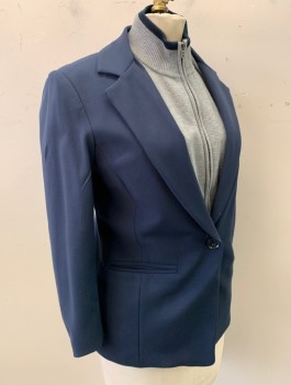 Womens, Blazer, BAILEY 44, Navy Blue, Gray, Viscose, Polyester, Solid, Sz.4, Single Breasted Blazer with Detachable Heather Gray Jersey Panel with Zip Front, Ribbed Mock Neck, Blazer Portion Has Notched Lapel, 1 Button, 2 Welt Pockets, 2 Gray Twill Stripes at Upper Arm