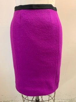 Womens, Skirt, Below Knee, DKNY, Magenta Purple, Wool, Solid, 10, Black Waistband, Pencil Skirt, Zip Back
