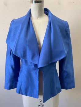 Womens, Suit, Jacket, TAHARI, Cornflower Blue, Polyester, Solid, Sz.2, Faux Shantung Silk, Blazer, Ruffled Collar, **Missing Closures in Front, Fitted, Padded Shoulders, 4 Vents/Slits at Hem Sides and Back