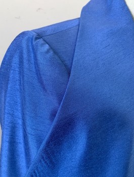 TAHARI, Cornflower Blue, Polyester, Solid, Faux Shantung Silk, Blazer, Ruffled Collar, **Missing Closures in Front, Fitted, Padded Shoulders, 4 Vents/Slits at Hem Sides and Back
