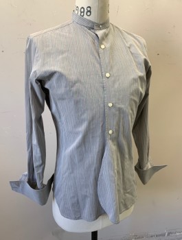 ANTO MTO, Gray, Charcoal Gray, Mauve Pink, Cotton, Stripes - Pin, Long Sleeves, Button Front, Band Collar, Top Button Hole Requires Shirt Stud (Not Included), French Cuffs, Made To Order