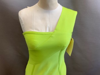 Womens, Dress, Sleeveless, N/L, Neon Green, Polyester, Spandex, Solid, S, Side Zip, One Shoulder Strap, Body Contour