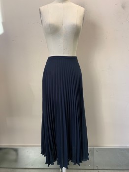 VINCE, Navy Blue, Polyester, Solid, Pleated, Side Zipper, Sheer