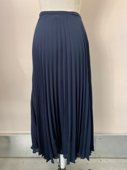 VINCE, Navy Blue, Polyester, Solid, Pleated, Side Zipper, Sheer