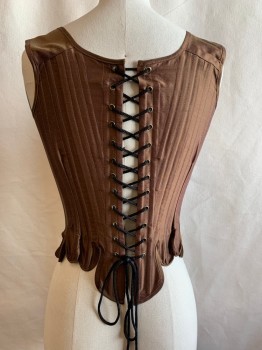 Womens, Historical Fiction Corset, N/L, Bronze Metallic, Black, Polyester, Solid, W24+, B32+, Front Side of Straps Removable, Half Lacing on Bust, Lace Back