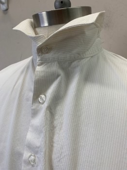 Mens, Historical Fiction Shirt, MTO, Cream, Tan Brown, Cotton, Stripes - Vertical , 15.5, Long Sleeves, Button Front, Novelty Collar and Turn Up Button Cuffs