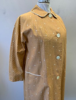Womens, Coat, N/L, Apricot Orange, White, Cotton, Nylon, Dots, XL, B:42, Treated/Waxed Fabric, Cream Piping, Peter Pan Collar, 4 Large Buttons at Front, Dropped Waist, 2 Welt Pockets, Calf Length/Below Knee