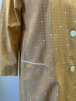 N/L, Apricot Orange, White, Cotton, Nylon, Dots, Treated/Waxed Fabric, Cream Piping, Peter Pan Collar, 4 Large Buttons at Front, Dropped Waist, 2 Welt Pockets, Calf Length/Below Knee
