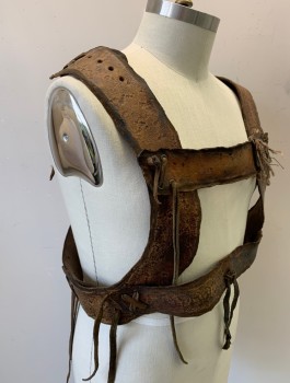 Mens, Harness, N/L MTO, Brown, Leather, XL, Aged Leather, X Crossed Straps in Back with Weapon Holster in Back, Grommets with Self Leather Ties, Hidden Velcro Closures at Sides and Straps, Made To Order