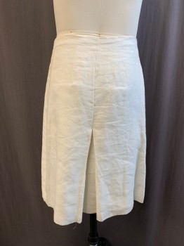 MTO, White, Linen, Solid, Drop Pleat Front, Velcro Panel and Hook & Eye Closure, Drop Box Pleat Back, Below Knee, Multiple