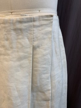 MTO, White, Linen, Solid, Drop Pleat Front, Velcro Panel and Hook & Eye Closure, Drop Box Pleat Back, Below Knee, Multiple