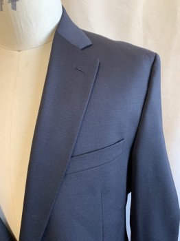MALIBU CLOTHES , Black, Wool, Solid, Single Breasted, 2 Buttons, 3 Pockets, Notched Lapel, Double Vent