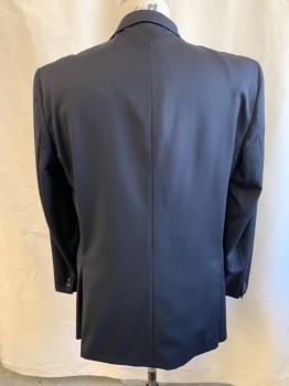 MALIBU CLOTHES , Black, Wool, Solid, Single Breasted, 2 Buttons, 3 Pockets, Notched Lapel, Double Vent
