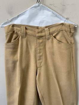 A1 KOTZIN, Beige, Cotton, Solid, Coarse Weave Fabric, Flat Front, Slim Leg, Zip Fly, 4 Pockets, Belt Loops,