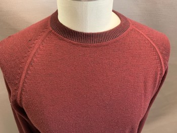 THEORY, Red Burgundy, Wool, Spandex, Solid, L/S, CN, Small Hole on R Shoulder