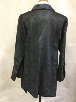 Womens, Sci-Fi/Fantasy Jacket, MTO, Gray, Black, Gold, Silk, Polyester, Asian Inspired Theme, 34, Mesh Over Jacquard, Asymmetrical Hem and Snap Closure with Bobble.  Open Underarms, Slit Cuffs, Asian Inspired, Regal Lady of the Universe