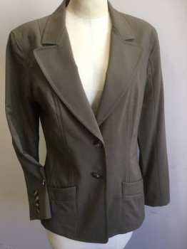 FACONNABLE, Lt Olive Grn, Navy Blue, Wool, Rayon, Solid, Light Olive with Upper Navy Lining, Large Notched Lapel, Single Breasted, 2 Button Front, 2 Pockets, Long Sleeves,