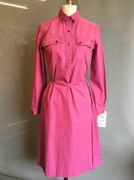 Sasson, Hot Pink, Cotton, Polyester, Solid, 4 Snap Buttons, Collar Attached, Long Sleeves, *Self Tie Belt,