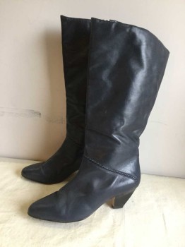 Womens, Boots, IPANEMA, Navy Blue, Leather, Solid, 10, Self Ankle Detail, Shin High