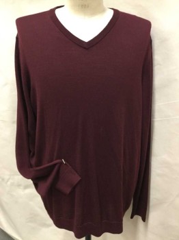 BROLETTO, Wine Red, Wool, Solid, V-neck, Long Sleeves,