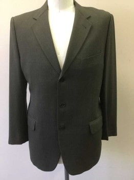 JOSEPH ABBOUD, Dk Brown, Gray, Wool, Birds Eye Weave, Appears Charcoal, Single Breasted, Collar Attached, Notched Lapel, 3 Pockets, 2 Buttons