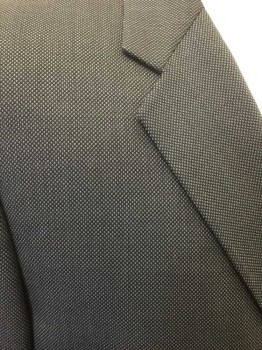 JOSEPH ABBOUD, Dk Brown, Gray, Wool, Birds Eye Weave, Appears Charcoal, Single Breasted, Collar Attached, Notched Lapel, 3 Pockets, 2 Buttons