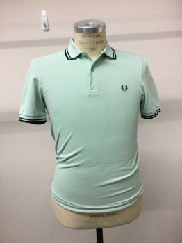 Fred Perry, Mint Green, Navy Blue, Cotton, Cotton Pique, Navy Trim, S/s, Navy Logo Embroidery,  On Chest, Triple