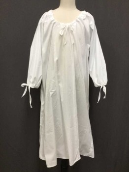 Childrens, Dress 1890s-1910s, N/L, White, Cotton, Solid, M, GIRLS DRESS:  White, D-string Round Neck,  Long Sleeves W/d-string Cuffs, Long Dress