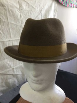 Mens, Fedora, BARBISIO, Brown, Angora, Solid, L, Brown Rabbit Fur, with Lt Brown Gross Grain Ribbon Hat Band, See Photo Attached,