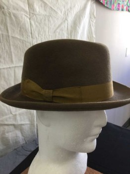 BARBISIO, Brown, Angora, Solid, Brown Rabbit Fur, with Lt Brown Gross Grain Ribbon Hat Band, See Photo Attached,