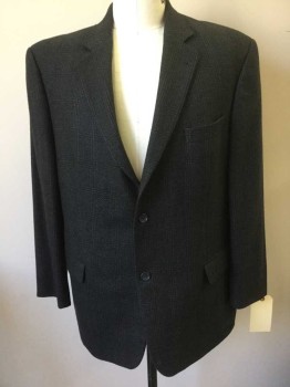 JOSEPH FEISS, Gray, Black, Silk, Wool, Plaid, Single Breasted, Collar Attached, Notched Lapel, 3 Pockets, 2 Buttons