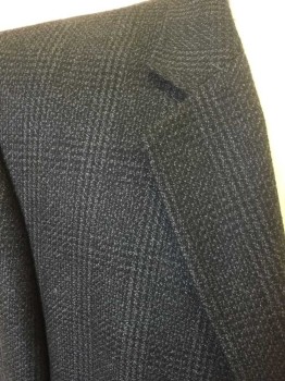 JOSEPH FEISS, Gray, Black, Silk, Wool, Plaid, Single Breasted, Collar Attached, Notched Lapel, 3 Pockets, 2 Buttons