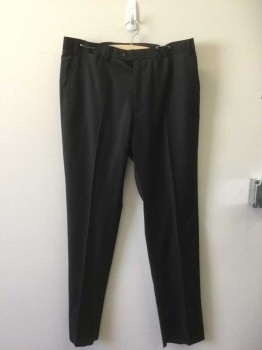 DKNY, Black, Wool, Cotton, Solid, Flat Front, Zip Fly, 5 + Pockets,