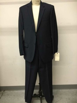 Mens, Suit, Jacket, Perry Ellis, Navy Blue, Lt Gray, Wool, Stripes - Pin, 40R, 2 Buttons, Single Breasted, Notched Lapel,