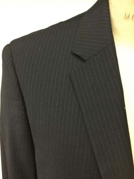 Perry Ellis, Navy Blue, Lt Gray, Wool, Stripes - Pin, 2 Buttons, Single Breasted, Notched Lapel,