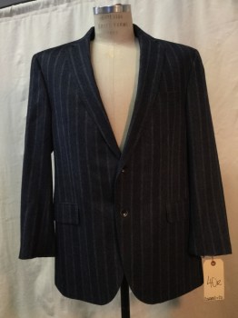 CARROLL & CO, Navy Blue, Heather Gray, Wool, Stripes, Heathered, Heather Navy with Heather Gray Pinstripes, Notched Lapel, 2 Buttons,