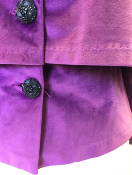 Womens, Historical Fiction Cape, N/L MTO, Purple, Polyester, Solid, W:27, B:35, Velvet, Bodice with Attached Capelet, 5 Large Black Ornately Textured Buttons at Front, Long Sleeves, Rolled Stand Collar, Made To Order Fantasy Historical