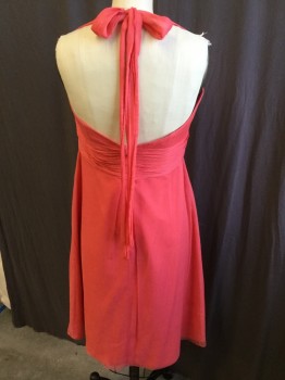 MONIQUE LHUILLIER, Orange, Silk, Polyester, Solid, Silk Crepe, A-Line with Pleated Criss-cross Halter Top, Matching Lining, CB Zipper