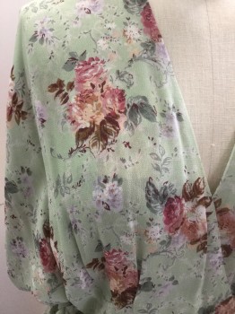 REFORMATION, Mint Green, Brown, Pink, White, Lavender Purple, Polyester, Floral, Wrap,