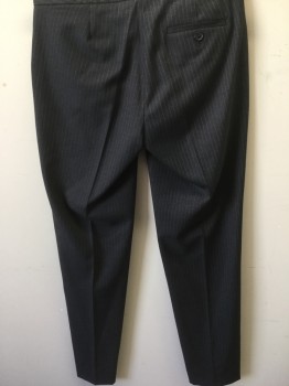 JCREW, Charcoal Gray, Green, Polyester, Viscose, Stripes - Pin, Flat Front, Charcoal with Dotted Pinstripes, Creased Legs, Slit Pockets, Straight Leg