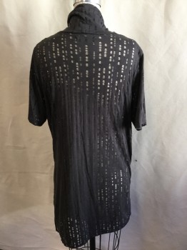 ON/OFF, Dk Gray, Cotton, Abstract , Jersey with Vertical Holes All Over, Cowl Neck, Short Sleeves