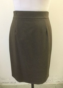 ANTONIO MELANI, Brown, Polyester, Viscose, Solid, Ribbed Texture, Pencil Skirt, 2" Wide Self Waistband, Darts at Either Side of Waist, Invisible Zipper at Center Back