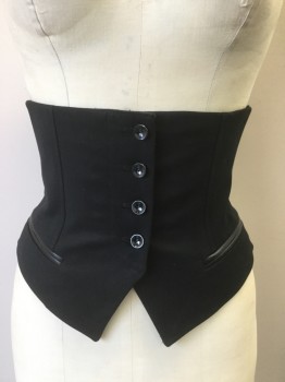 Womens, Corset, N/L, Black, Cotton, Leather, Solid, W 25, 4 Buttons, 2 Leather Trimmed Pockets, What Looks Like It is the Bottom Half of a Vest...